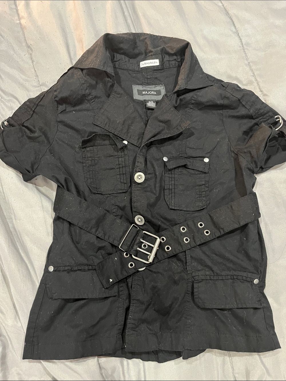 MAJORA Black Short-Sleeve Utility Blouse with Belt